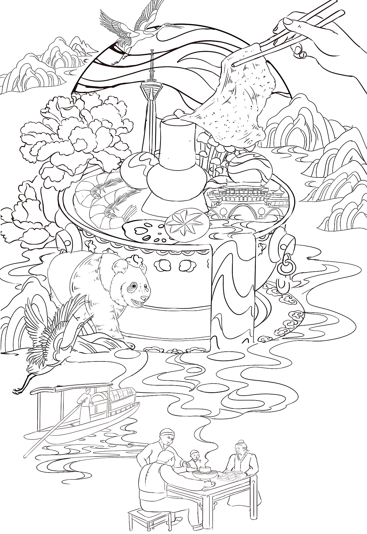 成都美食—國(guó)潮風(fēng)禮盒包裝插畫（圖ZMzMyMzYwNzg0） - 商業(yè)插畫 - 站酷設(shè)計(jì)師夏洛菲原創(chuàng)素材 - 站酷ZCOOL