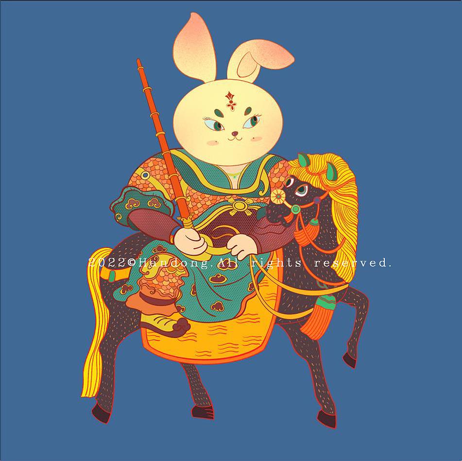 敦煌星际兔+兔年门神（图ZMjk3ODI0MTMy） - 新锐潮流插画 - 站酷设计师爱谷穗的猫原创素材 - 站酷ZCOOL