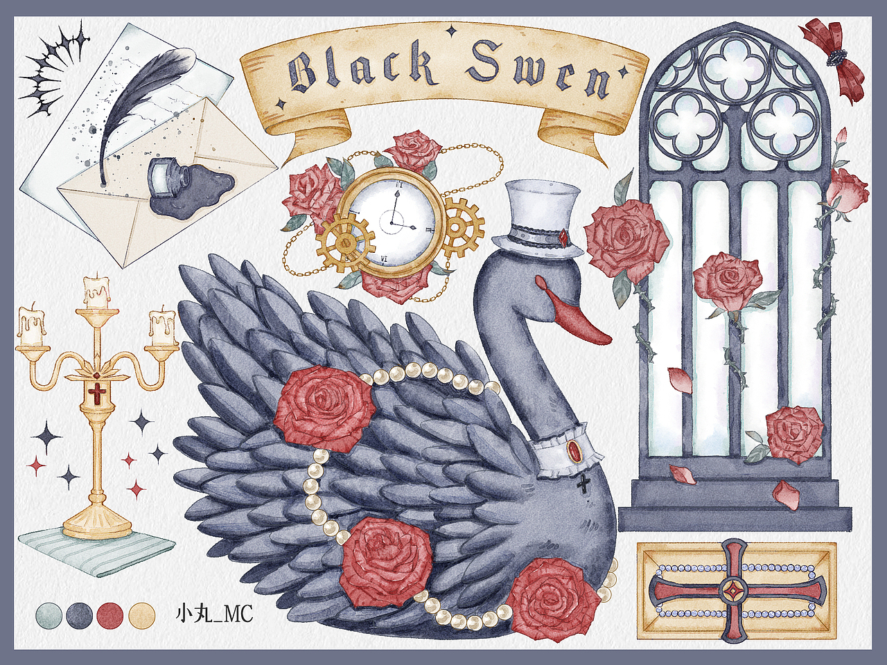 原创板绘水彩胶带