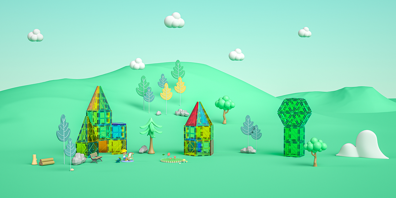 C4D建模儿童彩窗磁力片拼图益智玩具产品动画OC渲染（图ZMzAzMzExNjEy） - 动画/影视 - 站酷设计师压力越来越大原创素材 - 站酷ZCOOL