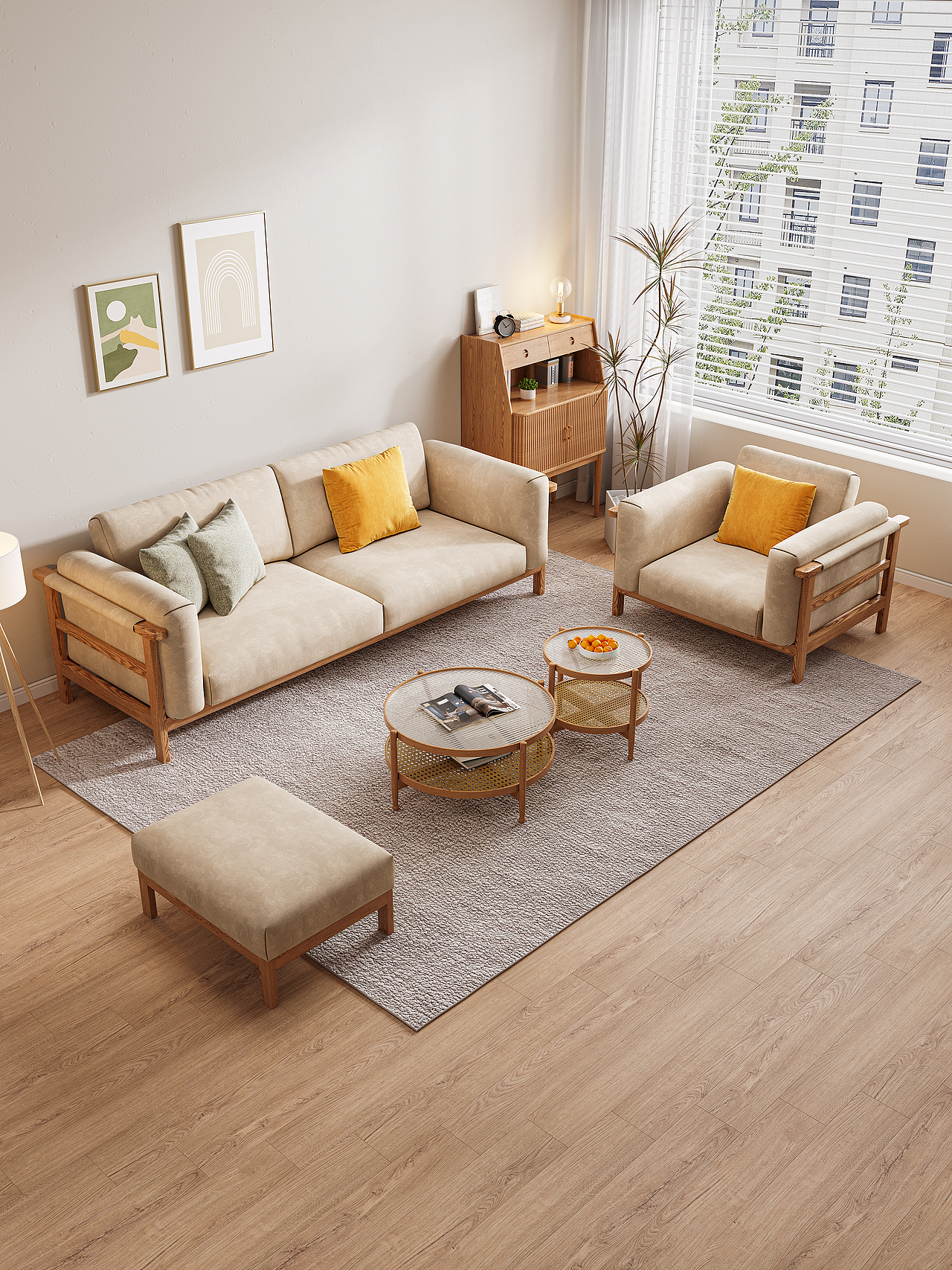 原木沙发建模渲染