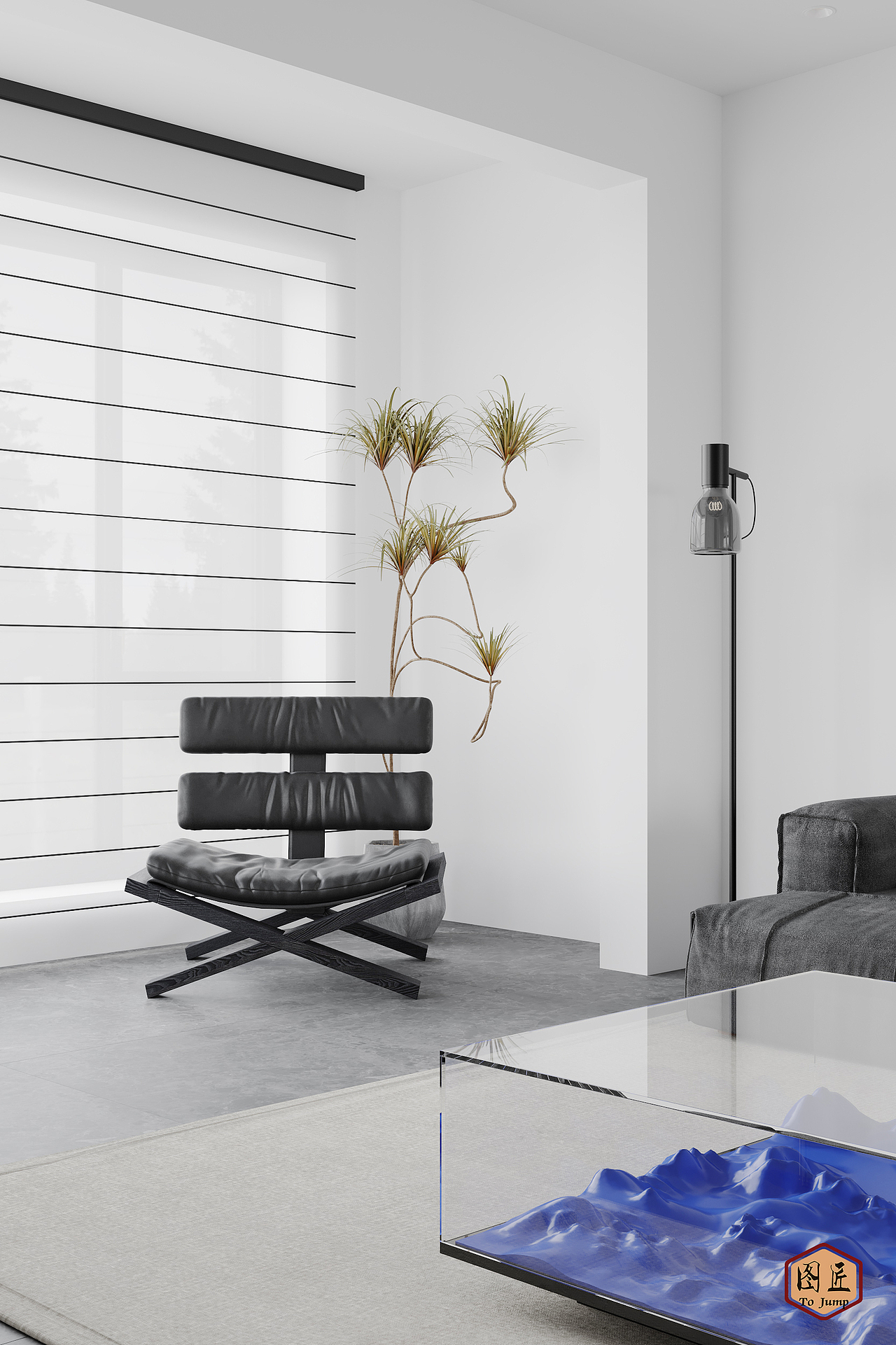 现代极简 黑白灰 客餐厅 写实渲染（图ZMzMwMzcxNTQ0） - 家装设计 - 站酷设计师图匠美学表现原创素材 - 站酷ZCOOL