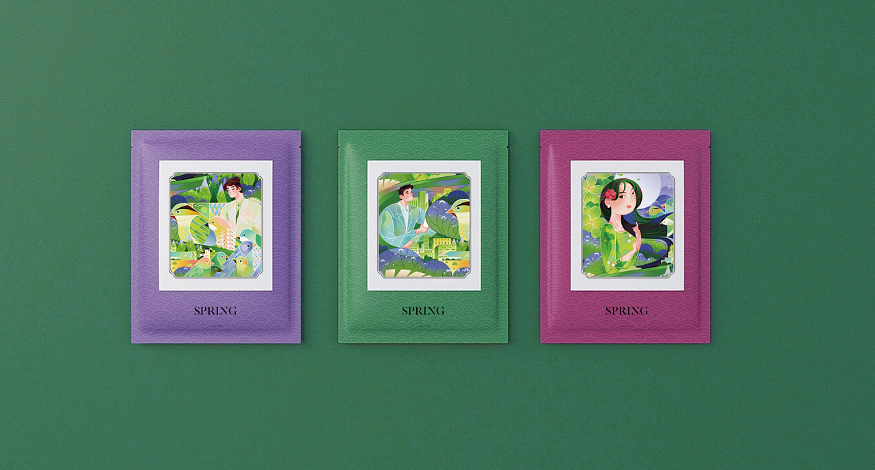 国潮插画 春暖花开（商业插画与包装、周边）（图ZMzM2MjE3Njc2） - 商业插画 - 站酷设计师沙果星球原创素材 - 站酷ZCOOL