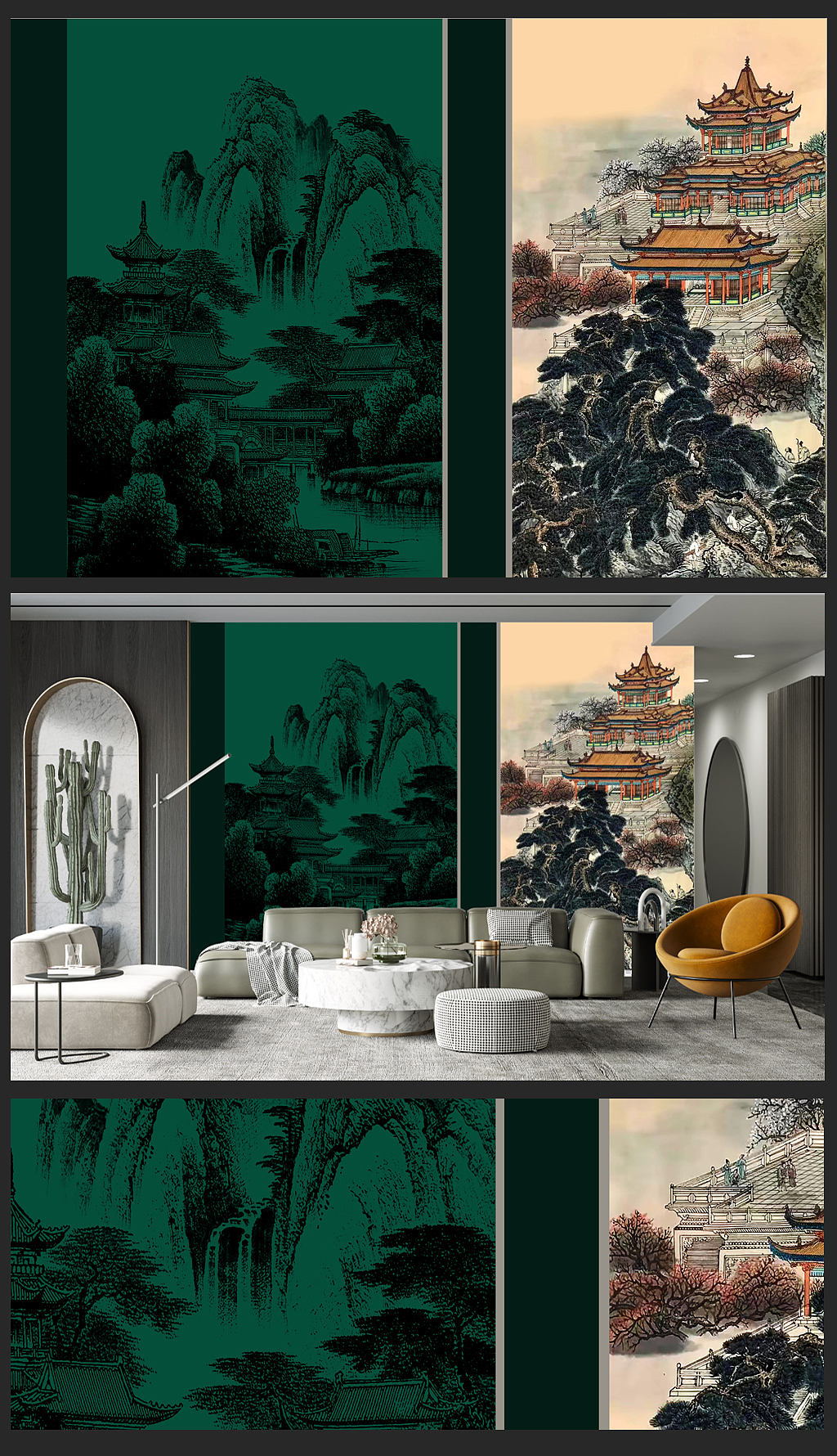 轻奢中式壁画案例分享（图ZMzU5MzEzMzg0） - 家装设计 - 站酷设计师喜之郎1096原创素材 - 站酷ZCOOL