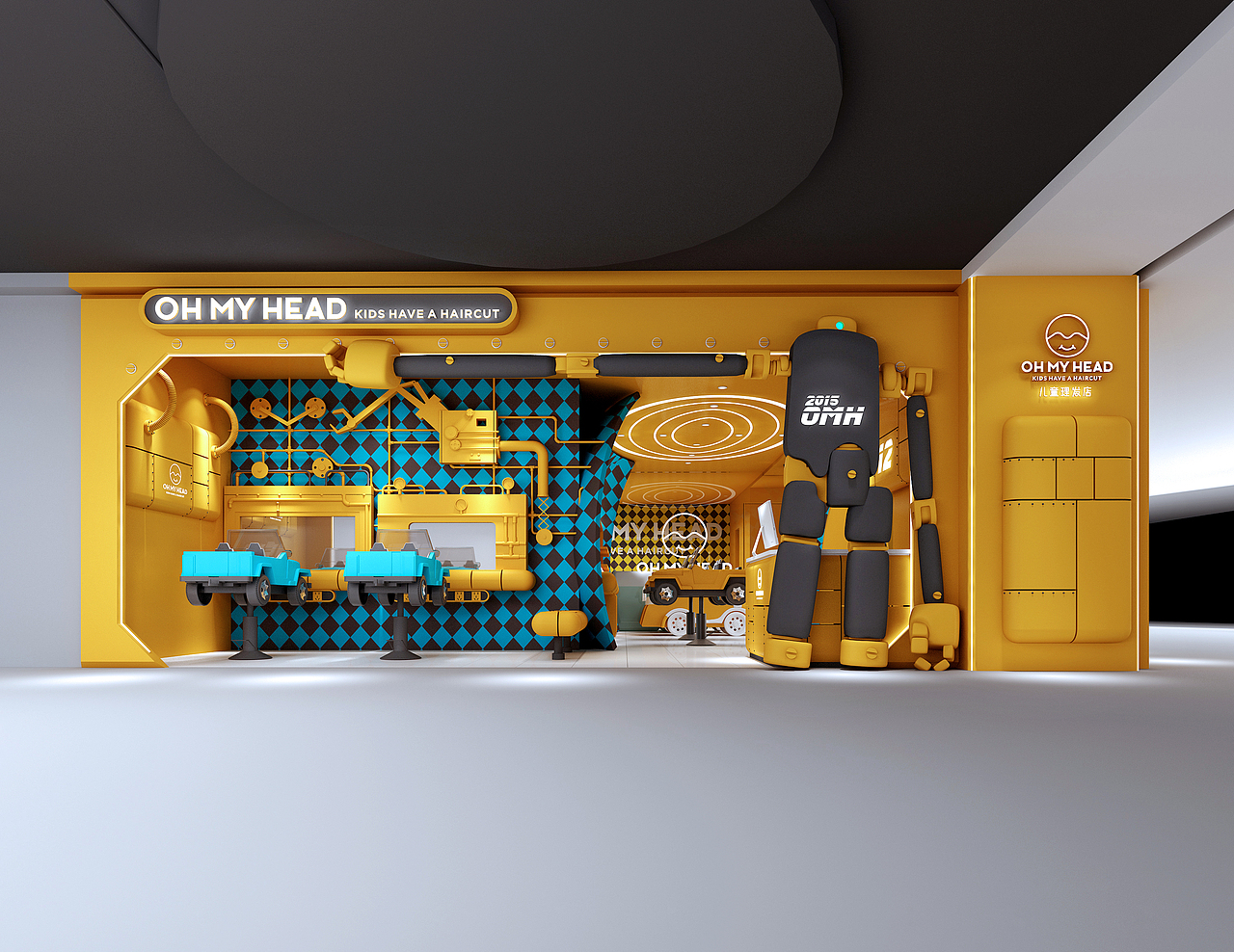 儿童理发店 | OH MY HEAD | 童趣空间设计（图ZMzA3NjM4MjE2） - 商业空间设计 - 站酷设计师设计大刘原创素材 - 站酷ZCOOL