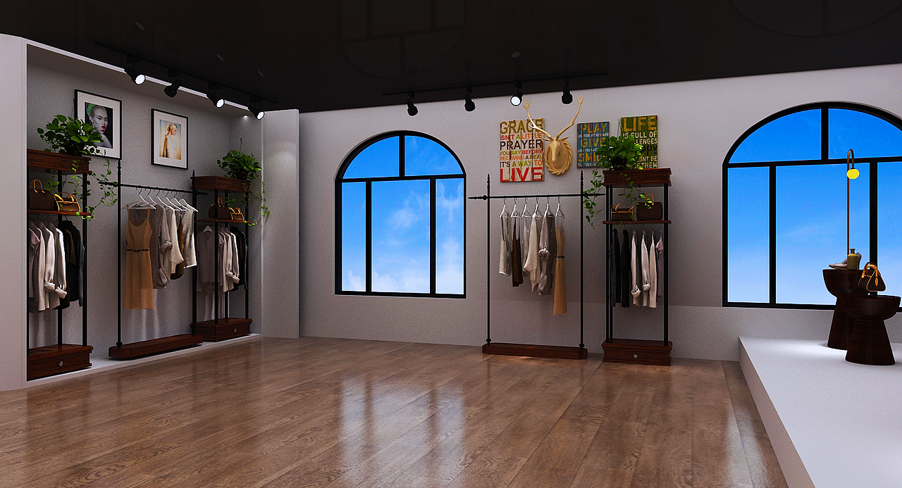 英伦校服展厅3D设计效果图