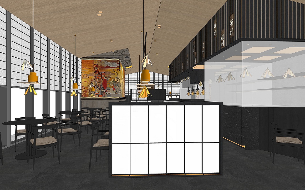 现代餐厅SU模型下载