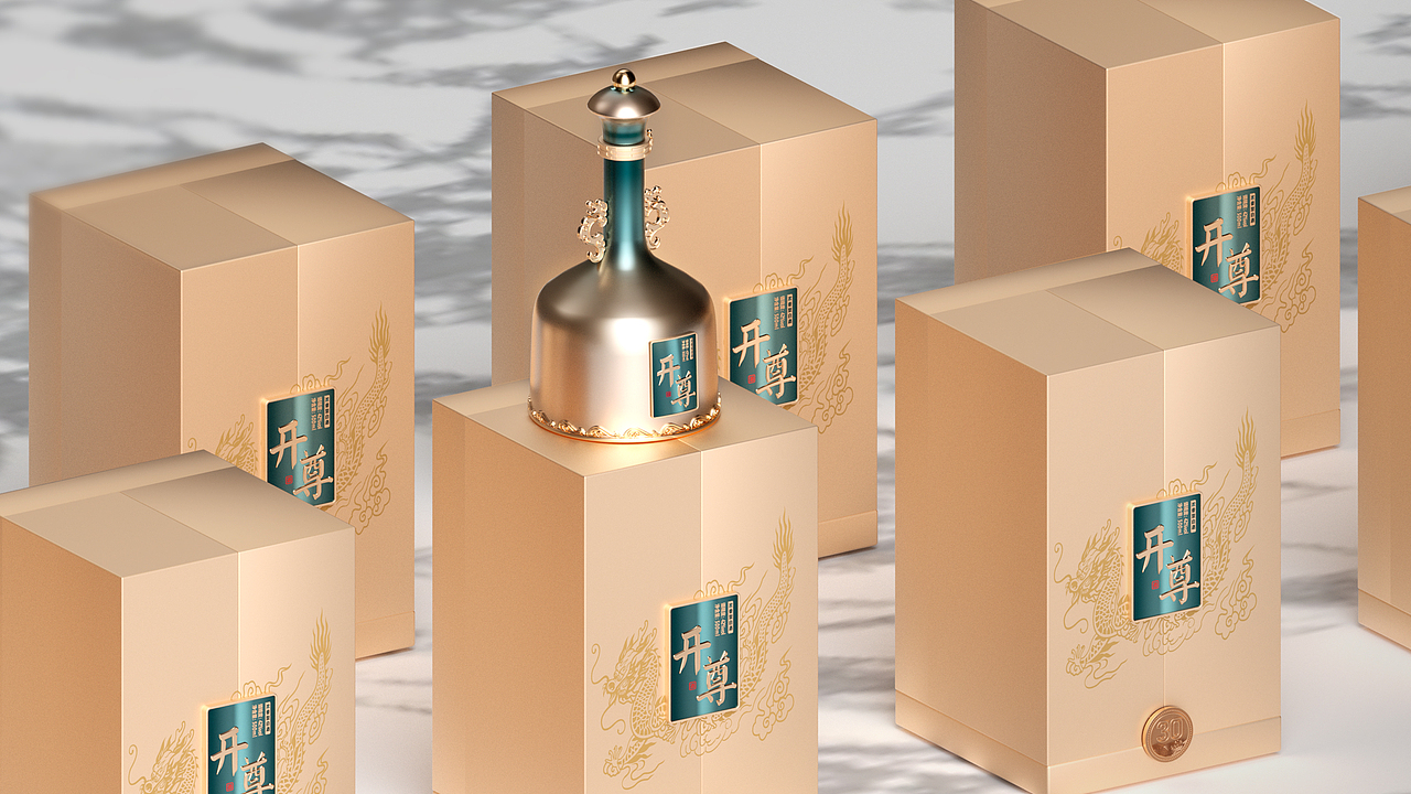C4D产品渲染丨白酒包装设计与三维场景