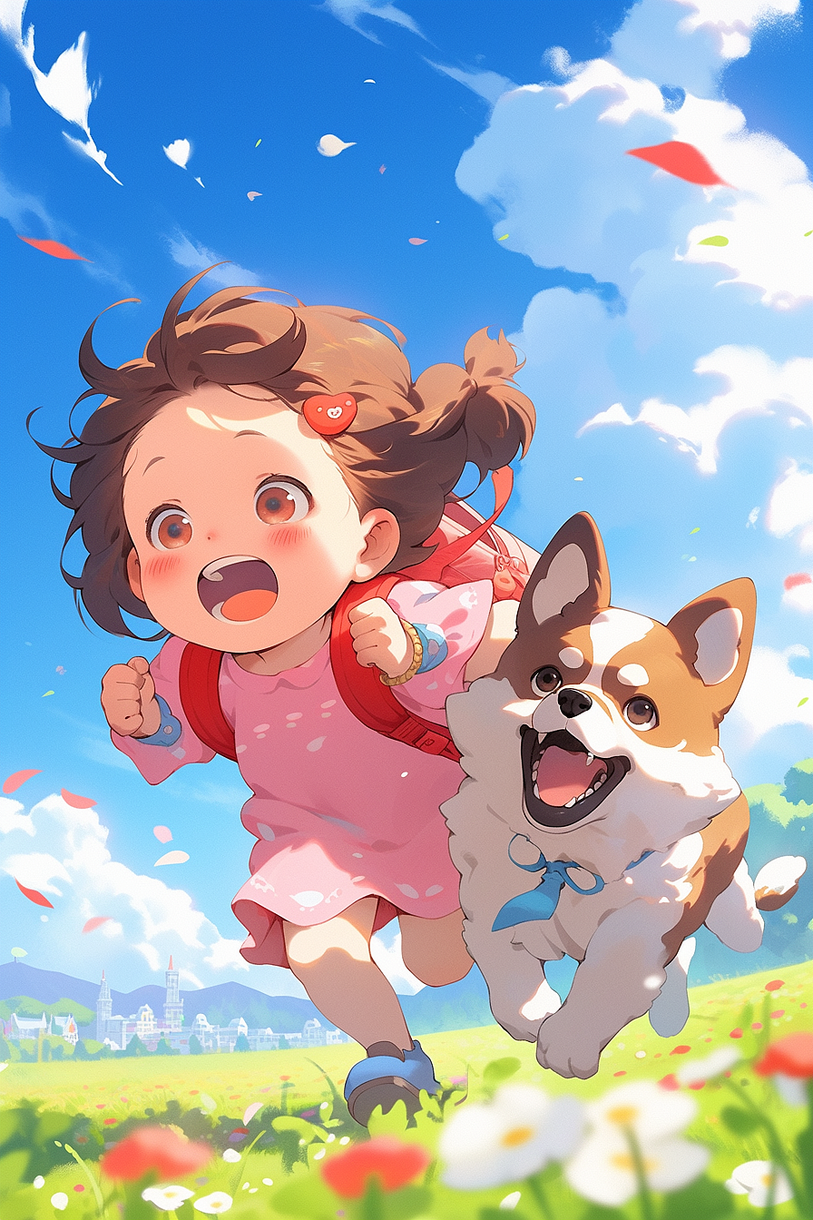 六一儿童节·奔跑的小孩和狗