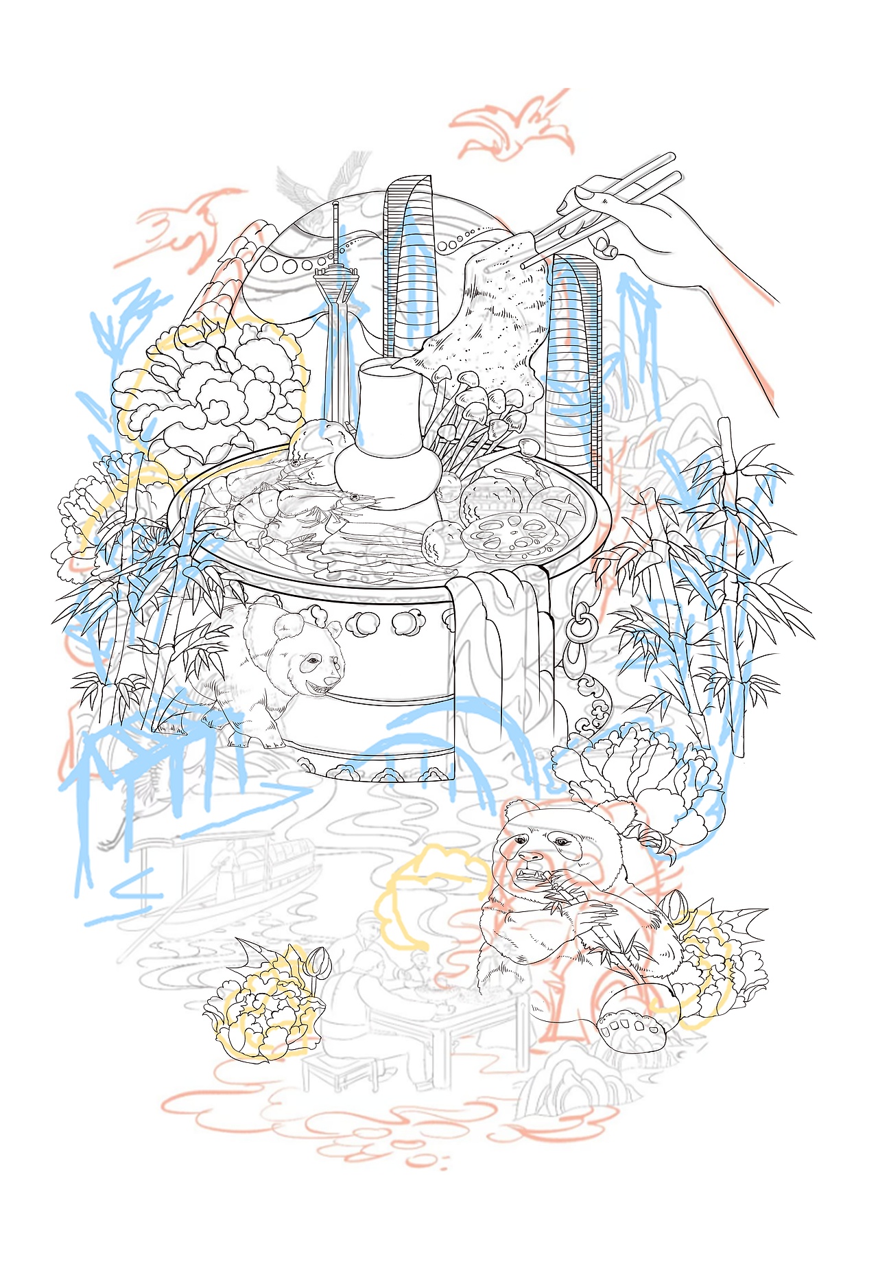 成都美食—國(guó)潮風(fēng)禮盒包裝插畫（圖ZMzMyMzYwODE2） - 商業(yè)插畫 - 站酷設(shè)計(jì)師夏洛菲原創(chuàng)素材 - 站酷ZCOOL