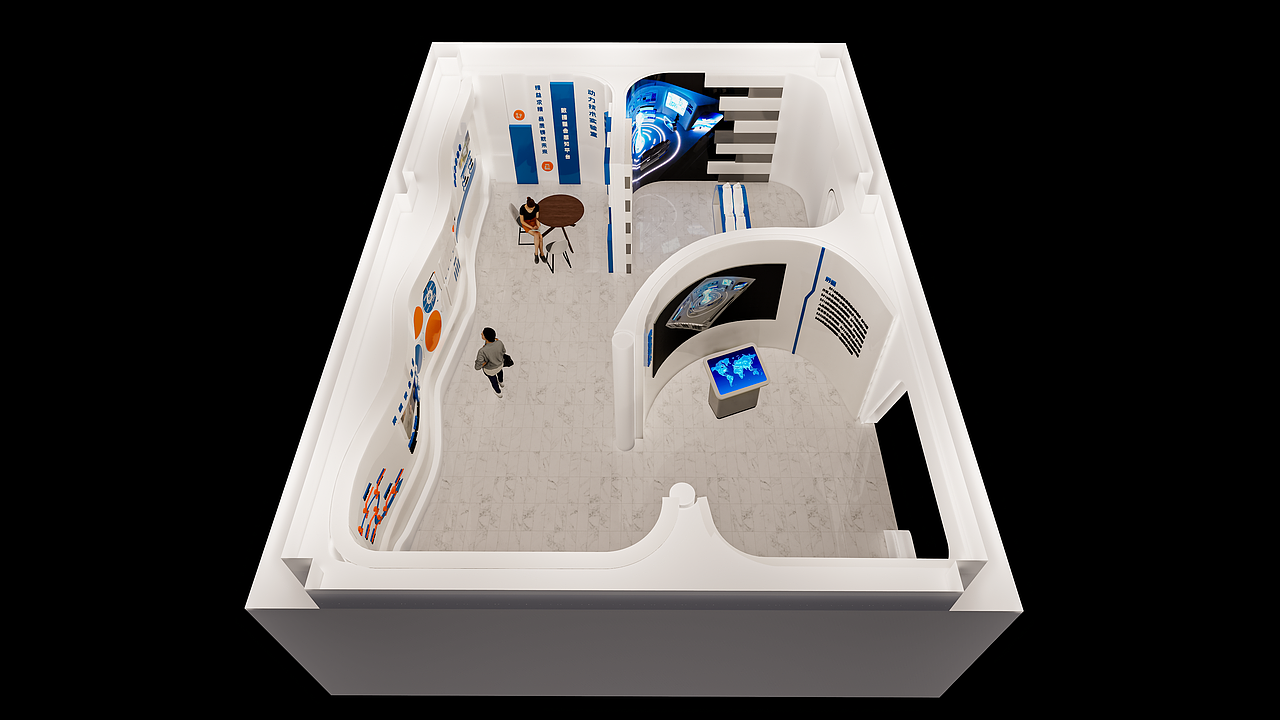 异形曲面展厅-平面转3D建模渲染出图