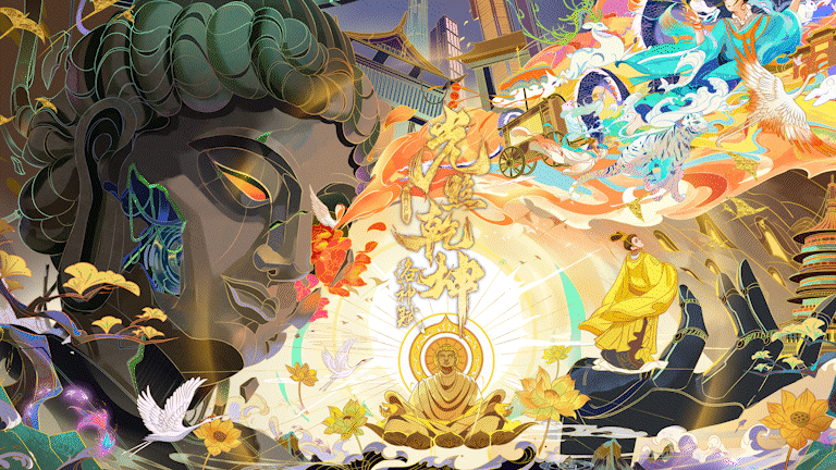 龙门石窟 · 《光照乾坤·洛神赋》主视觉插画(图ZMzU5NTYwMzY0) - 商业插画 - 站酷设计师流浪的火柴原创素材 - 站酷ZCOOL