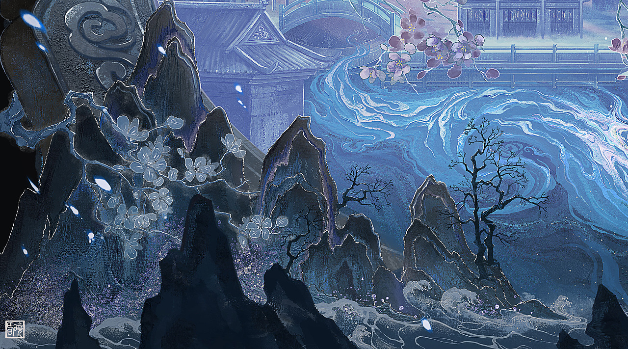 《镜花水月》 | 含绘画过程（图ZMzU5MTY4MDI4） - 商业插画 - 站酷设计师HX昏晓原创素材 - 站酷ZCOOL