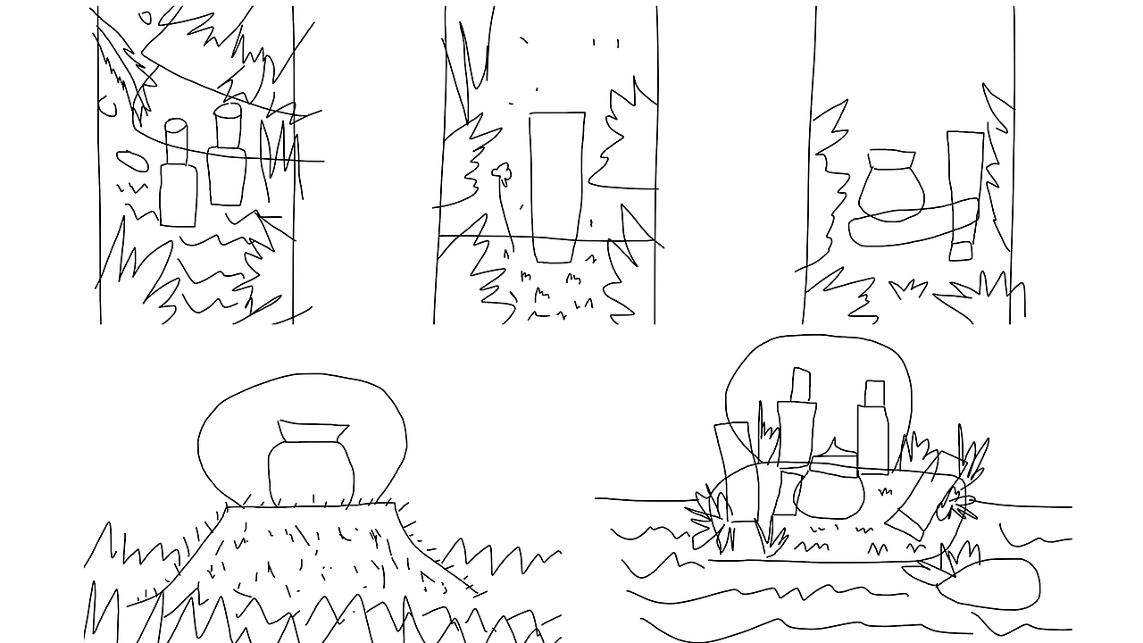 一组森系风格护肤品渲染