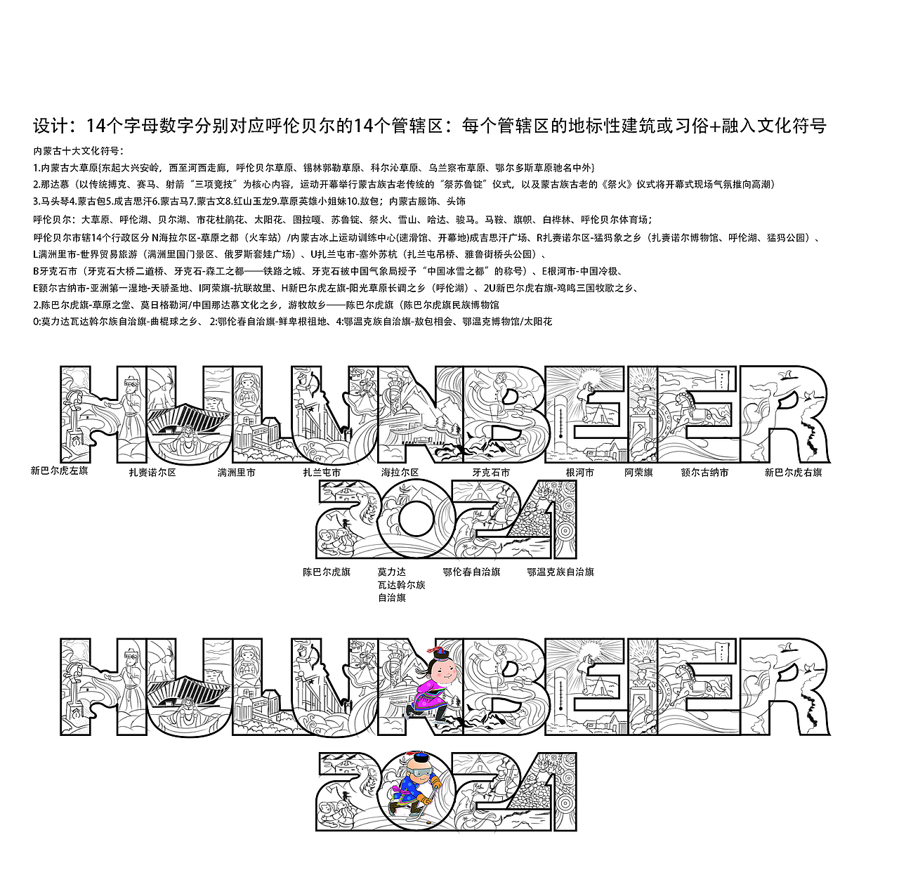 第十四届全国冬季运动会-呼伦贝尔2024字母徽章设计