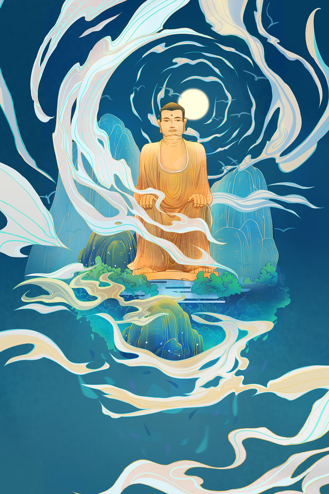 ncda省一,四川文物名胜古迹 国潮插画《蜀韵》步骤图