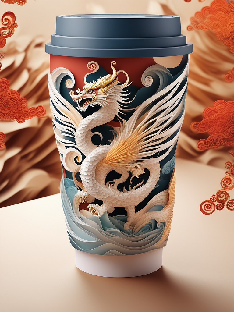 咖啡杯AI剪纸立体效果