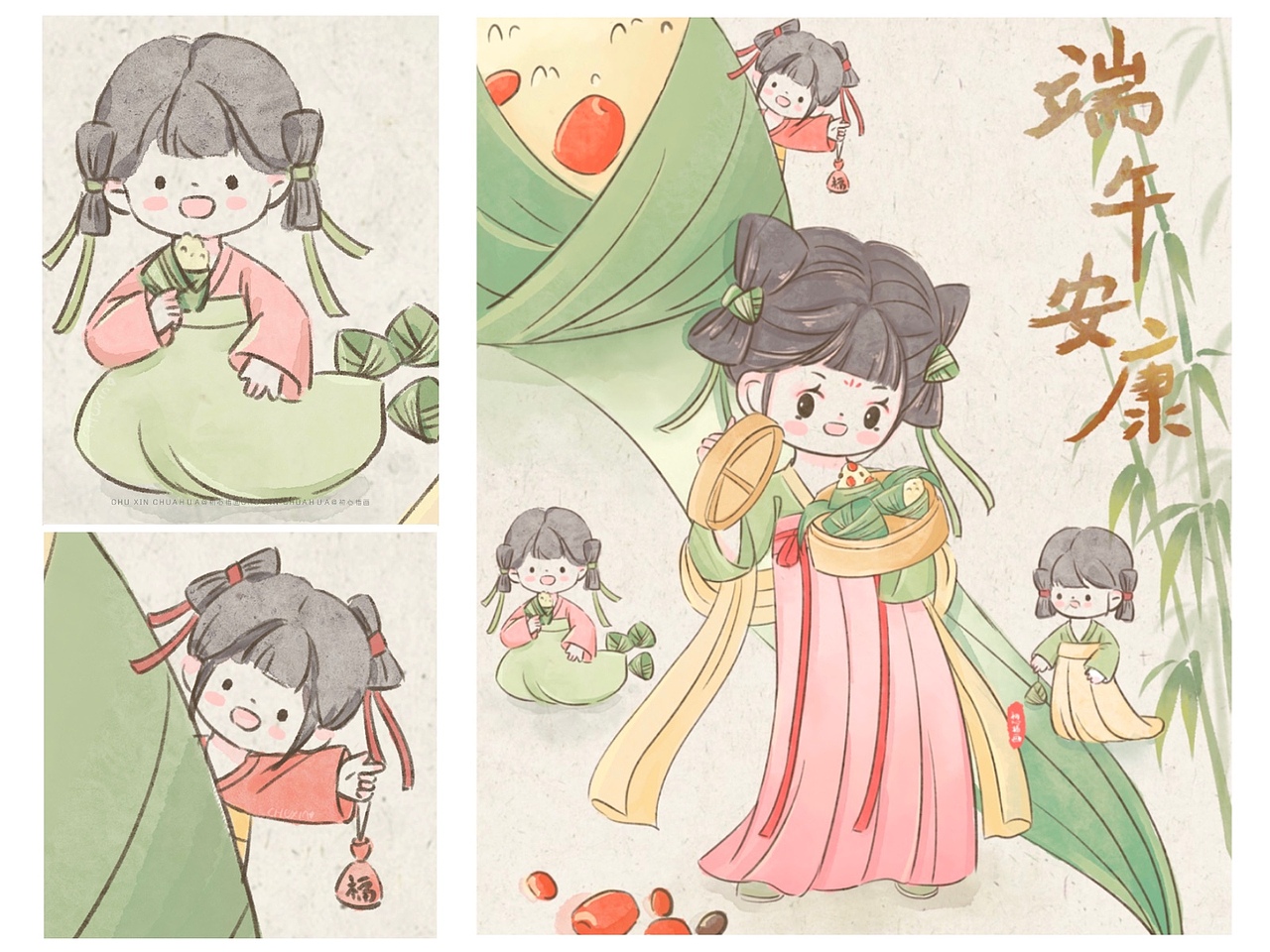 端午安康 粽享美食 古风人物美食节日插画（图ZMzQzNTMxNDY4） - 创作习作 - 站酷设计师初心插画原创素材 - 站酷ZCOOL