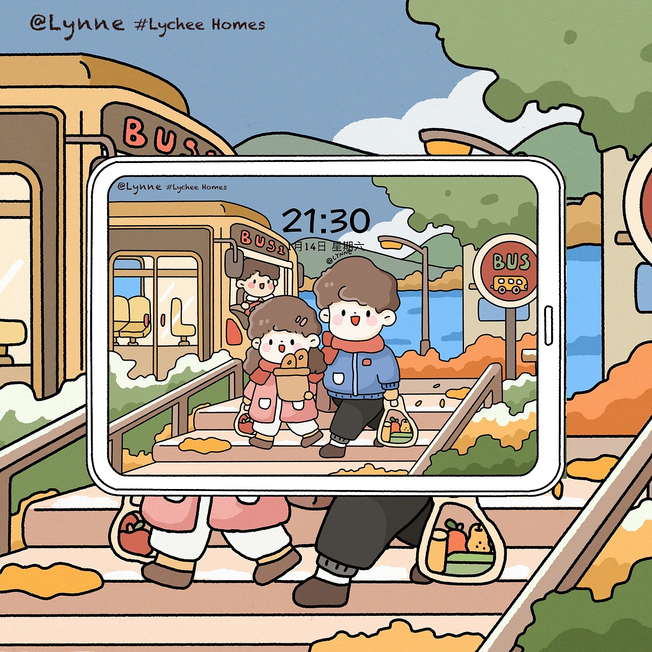 🚌一起搭车回家的日子（图ZMzI3OTgzODQ4） - 商业插画 - 站酷设计师Lynne_drawing原创素材 - 站酷ZCOOL