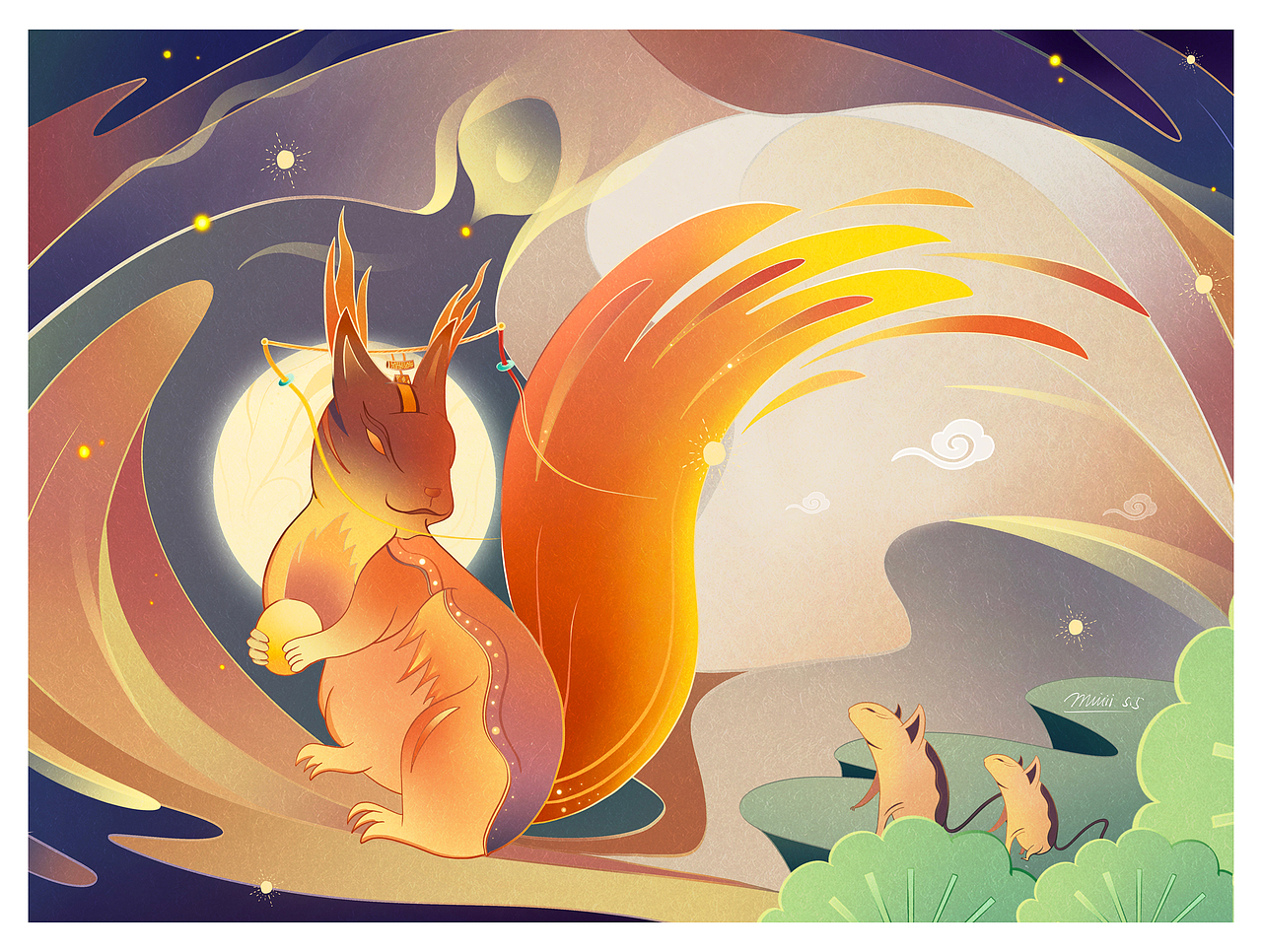 中国风插画:鼠仙+荷塘月色