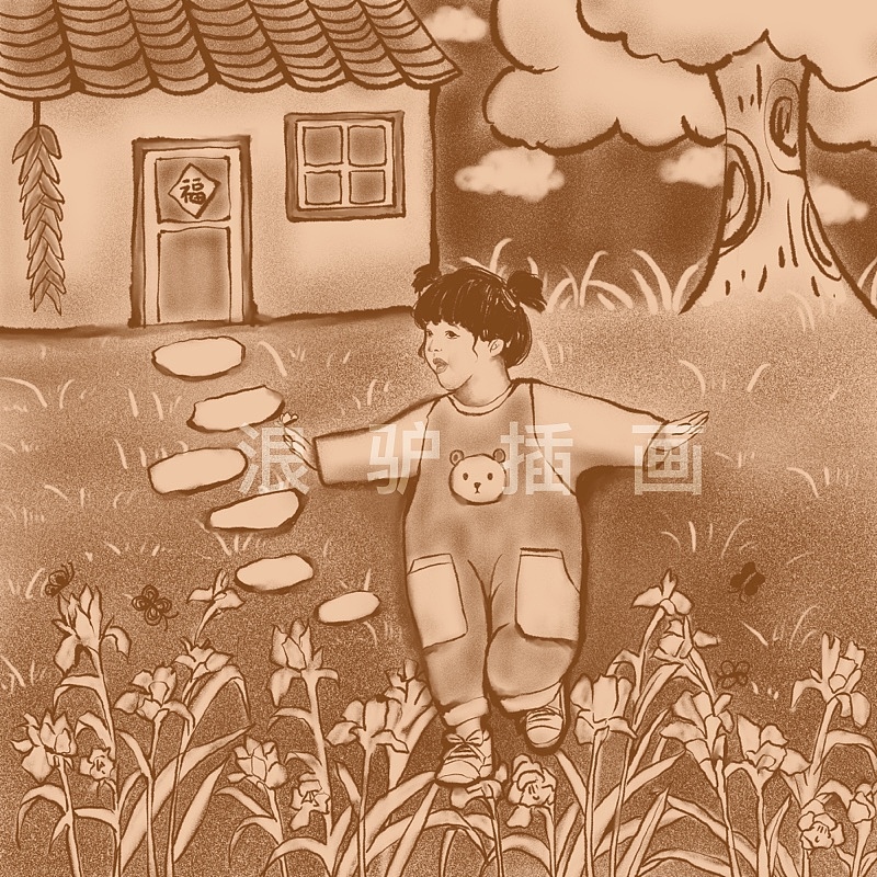 插画仿沙画——母亲的一生