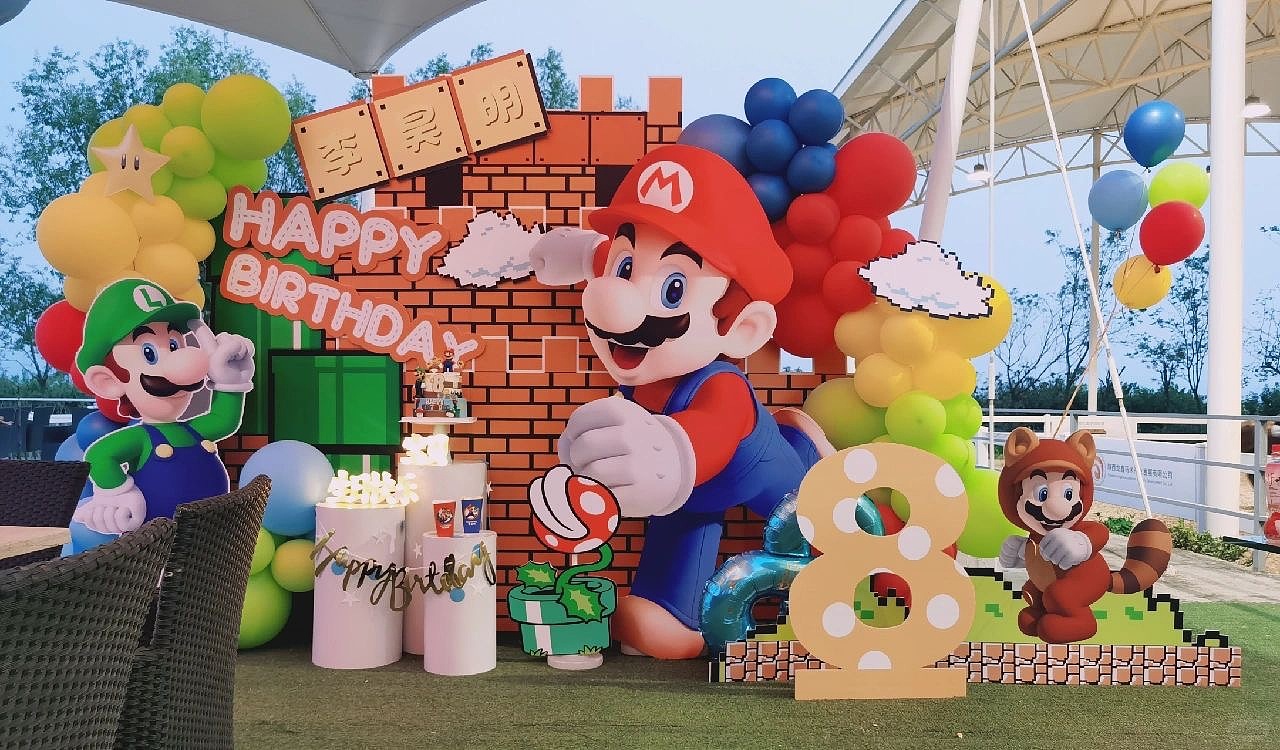 超级玛丽马里奥派对设计kt板背景气球材料包