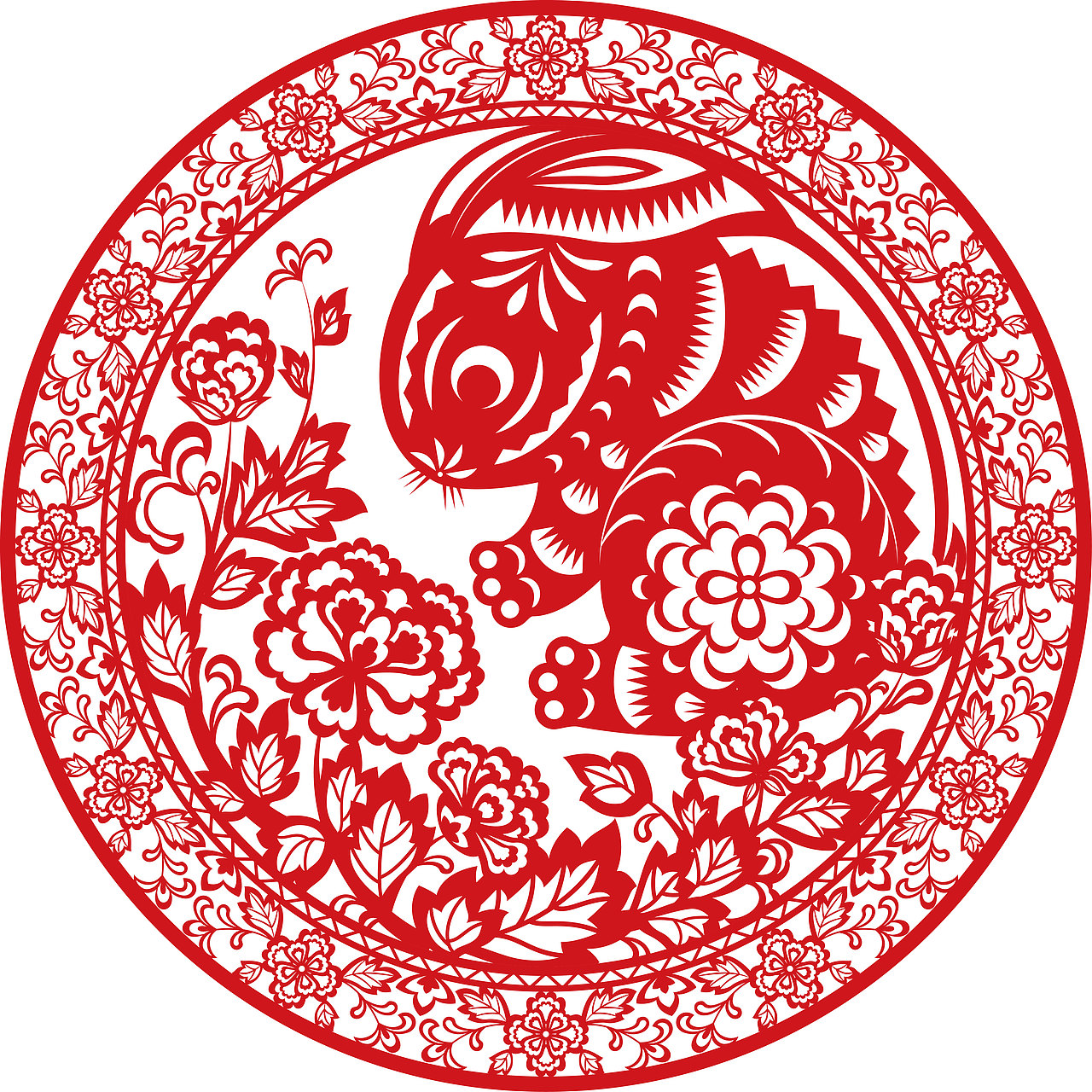 兔子花卉紋樣剪紙（圖ZMzE4NDg4OTMy） - 商業(yè)插畫 - 站酷設(shè)計師歪蹄原創(chuàng)素材 - 站酷ZCOOL