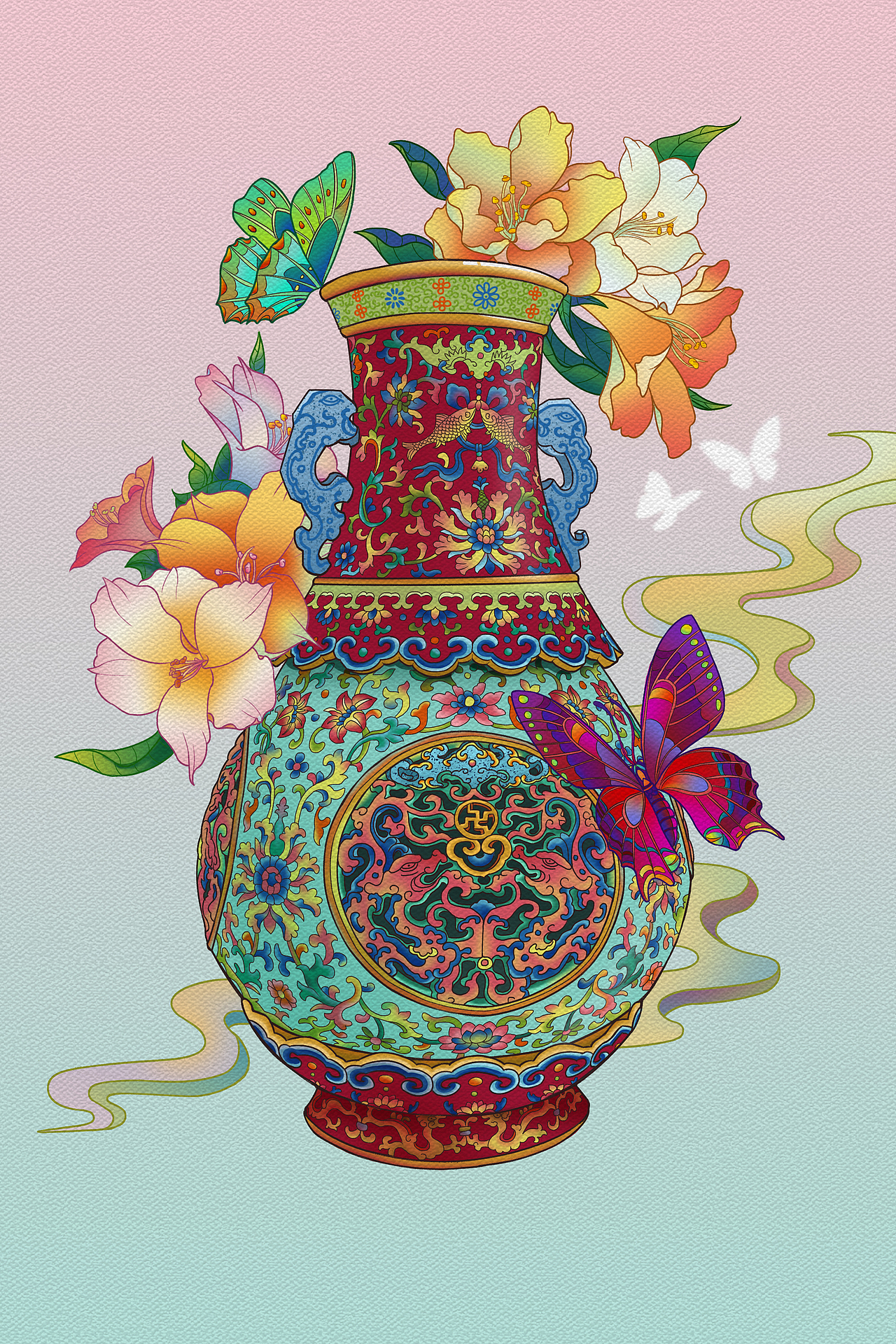 清代乾隆粉彩镂空转心瓶（图ZMzEwODM4MTQ0） - 商业插画 - 站酷设计师哒哒小胖叮原创素材 - 站酷ZCOOL