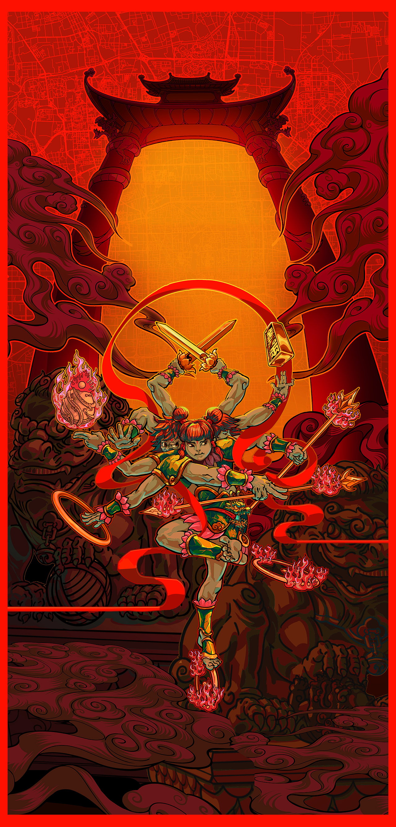 八臂哪吒城——北京（图ZMzYxNjQxNzMy） - 商业插画 - 站酷设计师呢了个老喃原创素材 - 站酷ZCOOL