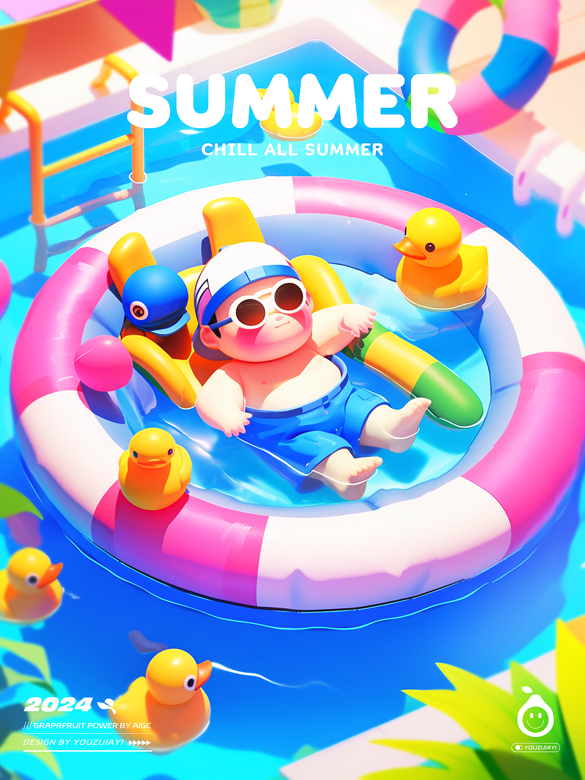 AIGC-运营插画设计【冰凉一夏】（图ZMzcwODAzMDg0） - 商业插画 - 站酷设计师柚子加一原创素材 - 站酷ZCOOL