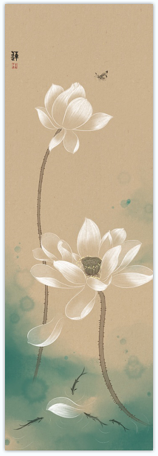 新中式荷花插画装饰画挂画（图ZMzE3NTc4NDQ0） - 商业插画 - 站酷设计师荼臾原创素材 - 站酷ZCOOL