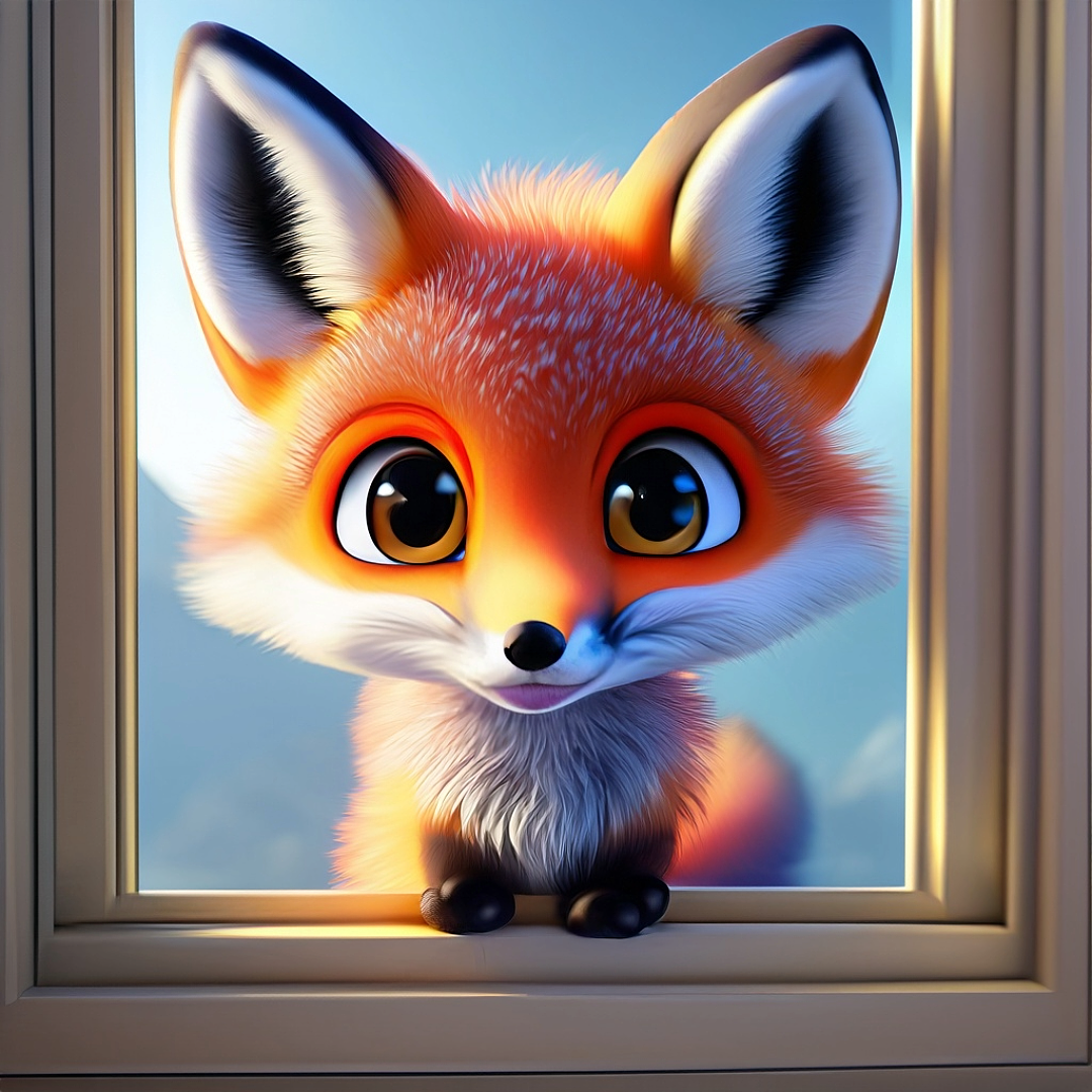 窗外边的小狐狸IP插画