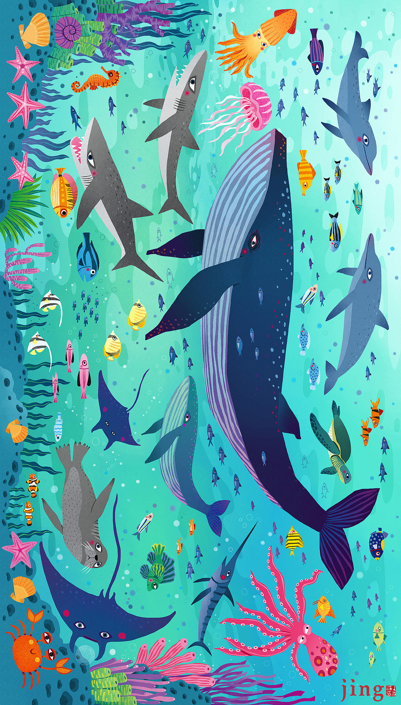 海洋主题拼图玩具插画-鲸鱼海豚海马章鱼水母海龟（图ZMzY3NzIwNjI0） - 商业插画 - 站酷设计师画儿晴天原创素材 - 站酷ZCOOL