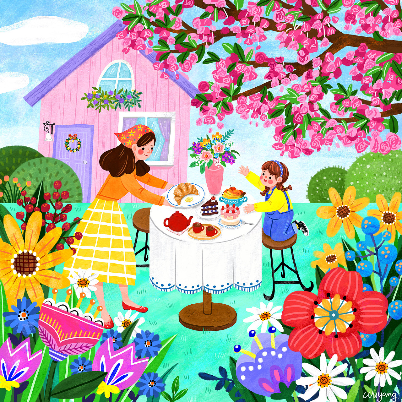 母亲节亲子系列儿童插画