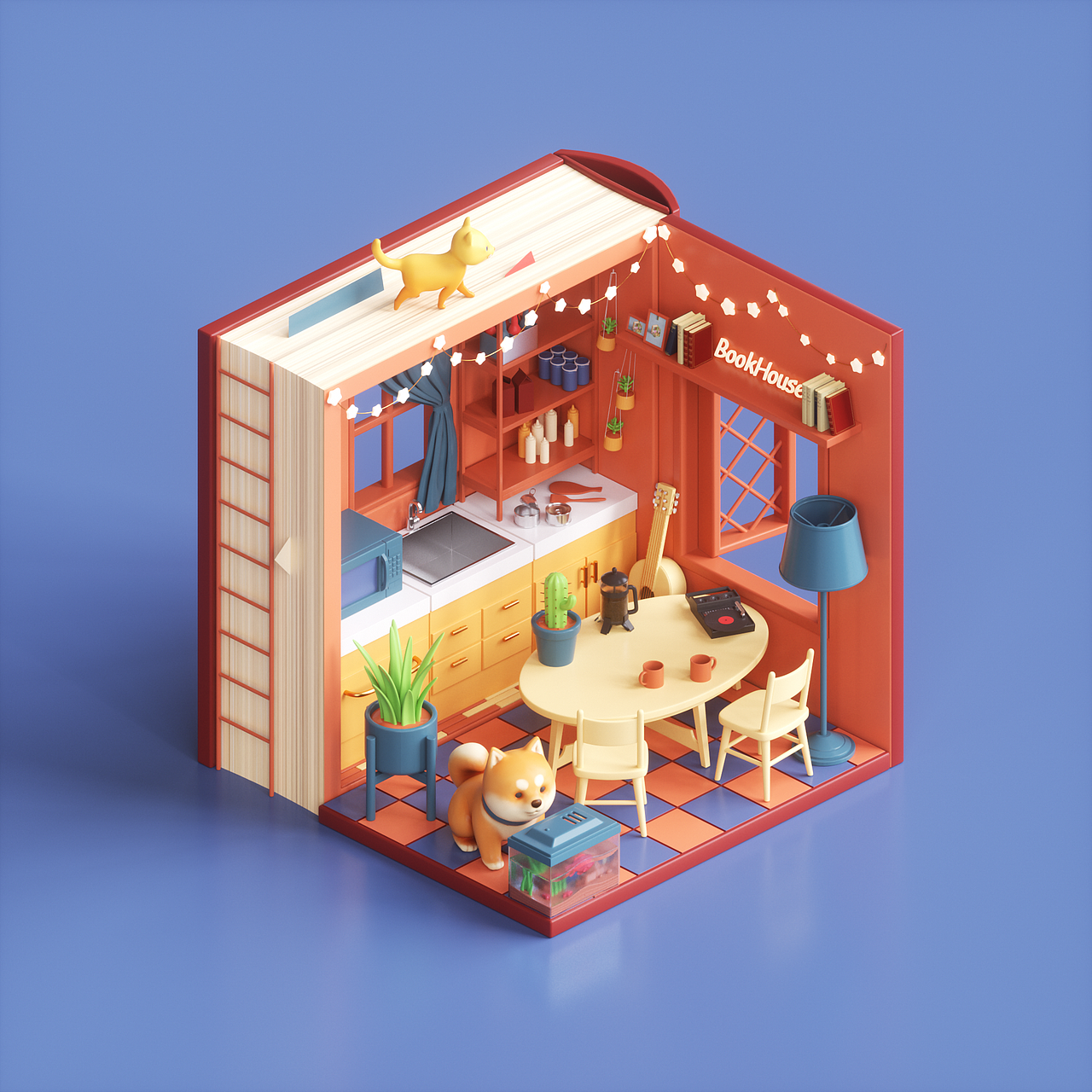 c4d蜂巢小房间-书屋