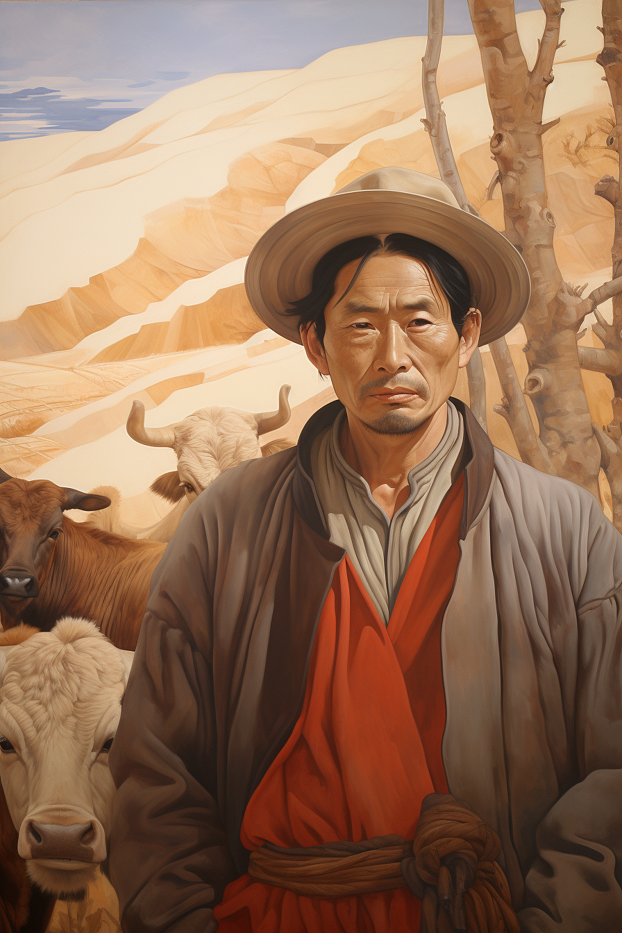AIGC人物写实油画——1980年中国大西北农民