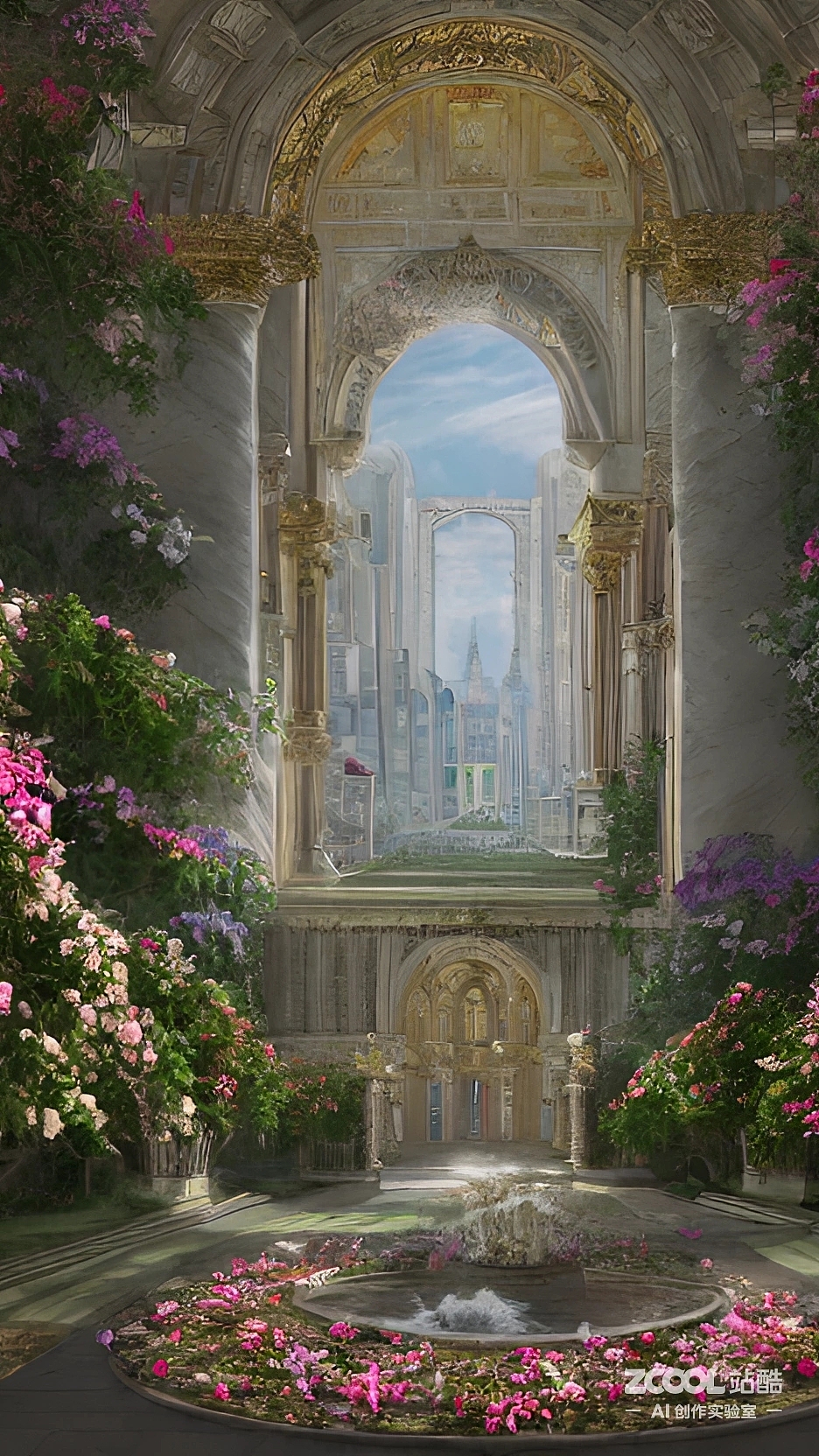 花朵簇拥的宫殿（图ZMzIyMjgxMzMy） - AI作品 - 站酷设计师小ba戏原创素材 - 站酷ZCOOL