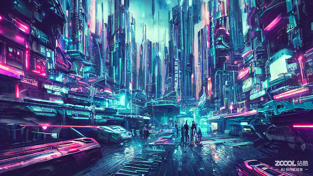 #AI创作实验室#赛博朋克风格城市绘画创作
