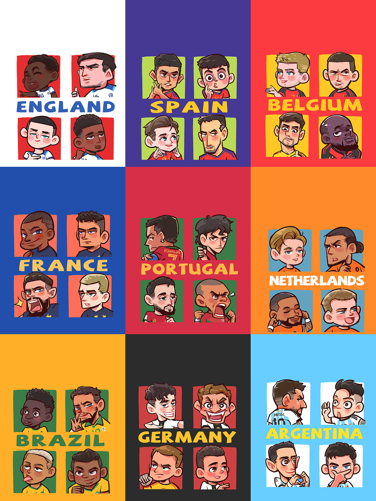 手绘世界杯Q版球星头像