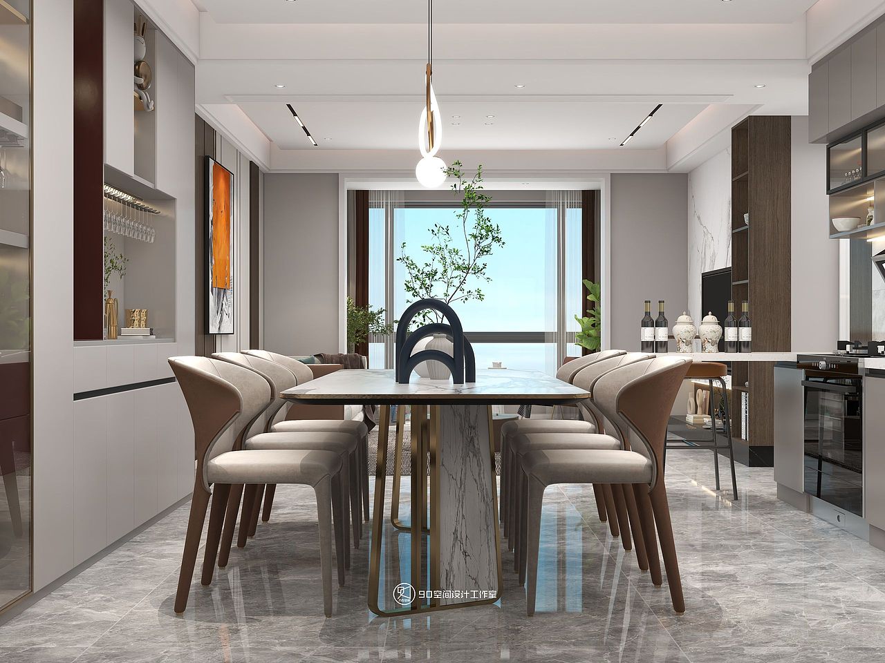 90空间设计∣131㎡现代风格,家需要一点温暖的橙色系