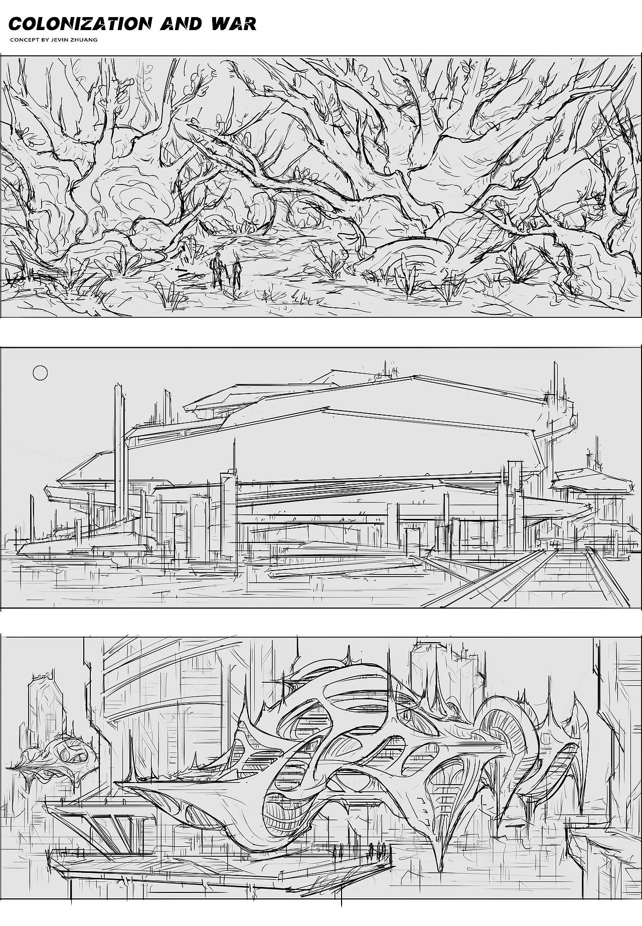 《星际殖民与战争》场景分镜黑白稿和线稿