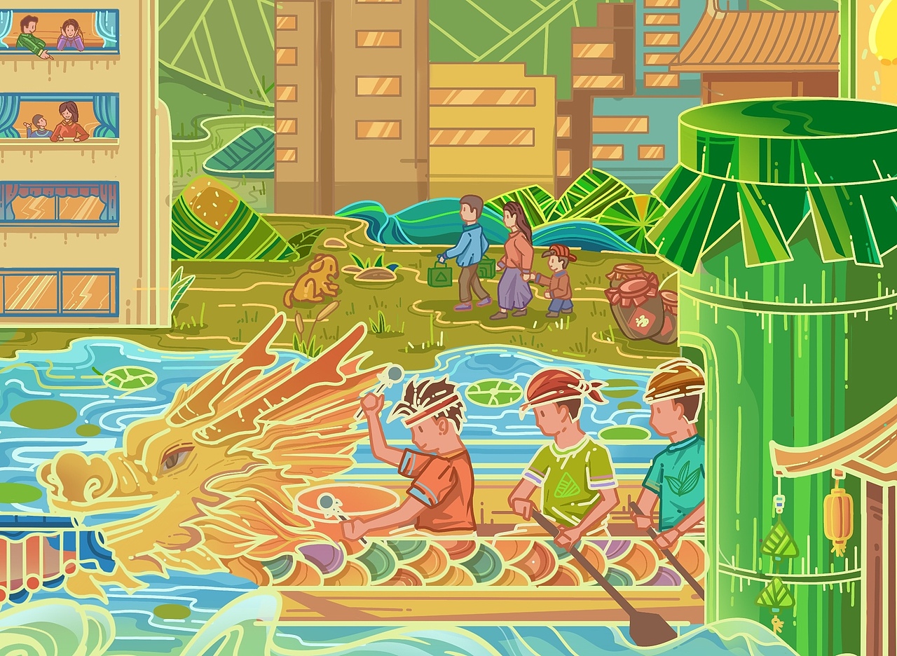 龙舟粽子插画 第一弹（图ZMzAxNTgwOTgw） - 商业插画 - 站酷设计师采色斑蓝原创素材 - 站酷ZCOOL
