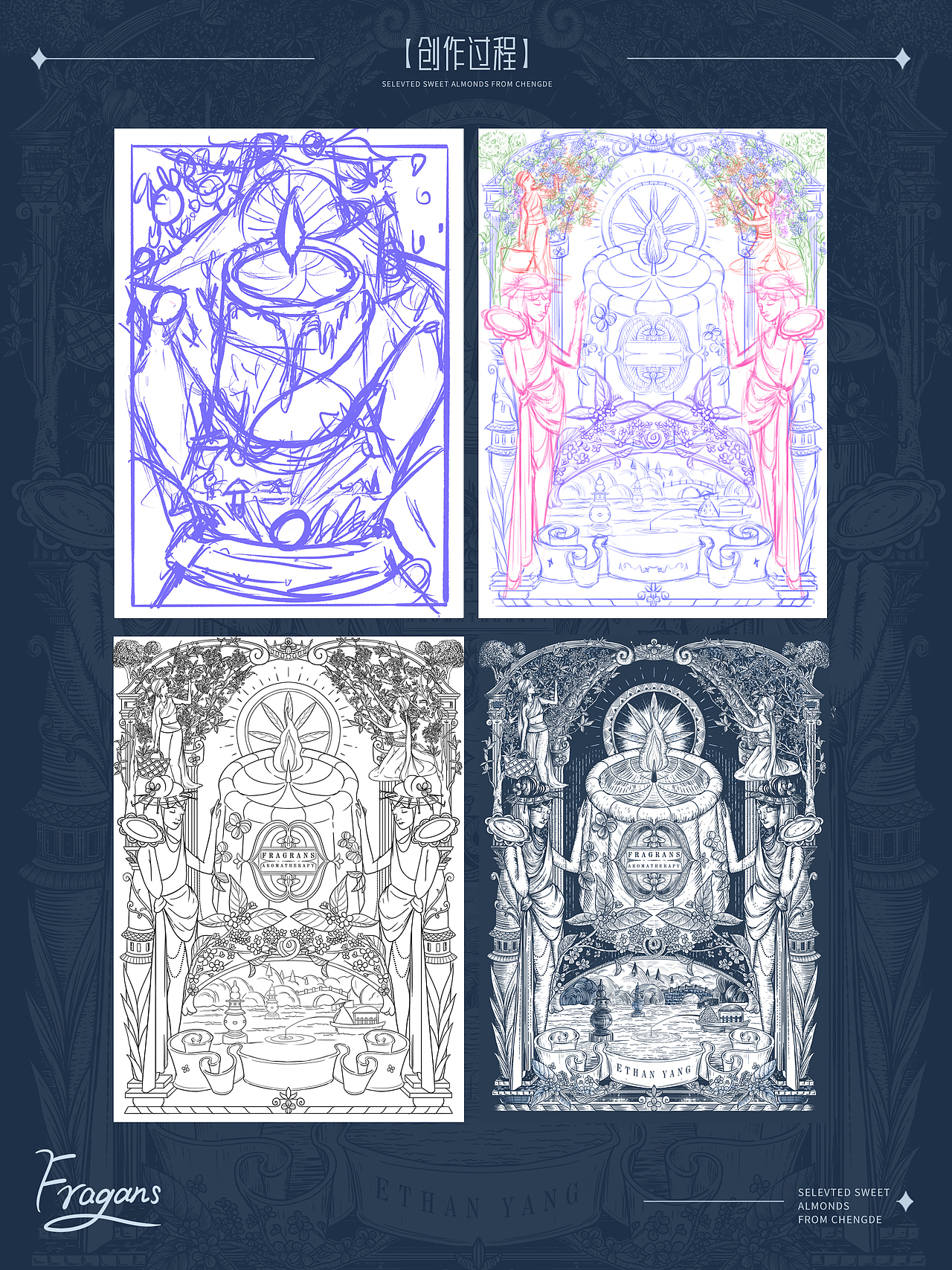 歐式復古鋼筆版畫包裝設計 | 桂花香薰（圖ZMzYyMTE2MTA4） - 商業(yè)插畫 - 站酷設計師瞎畫師EthanYang原創(chuàng)素材 - 站酷ZCOOL