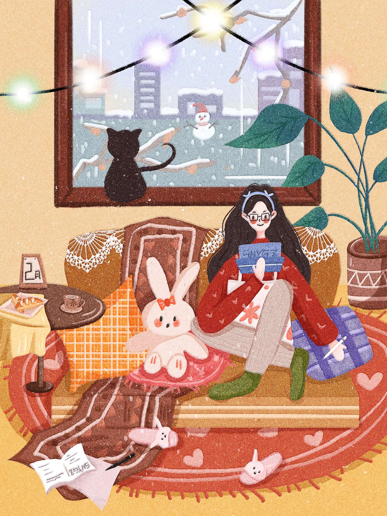 室内人物插画——独处时光（图ZMzQ4NzY1NDI4） - 创作习作 - 站酷设计师圣女瑶果子原创素材 - 站酷ZCOOL