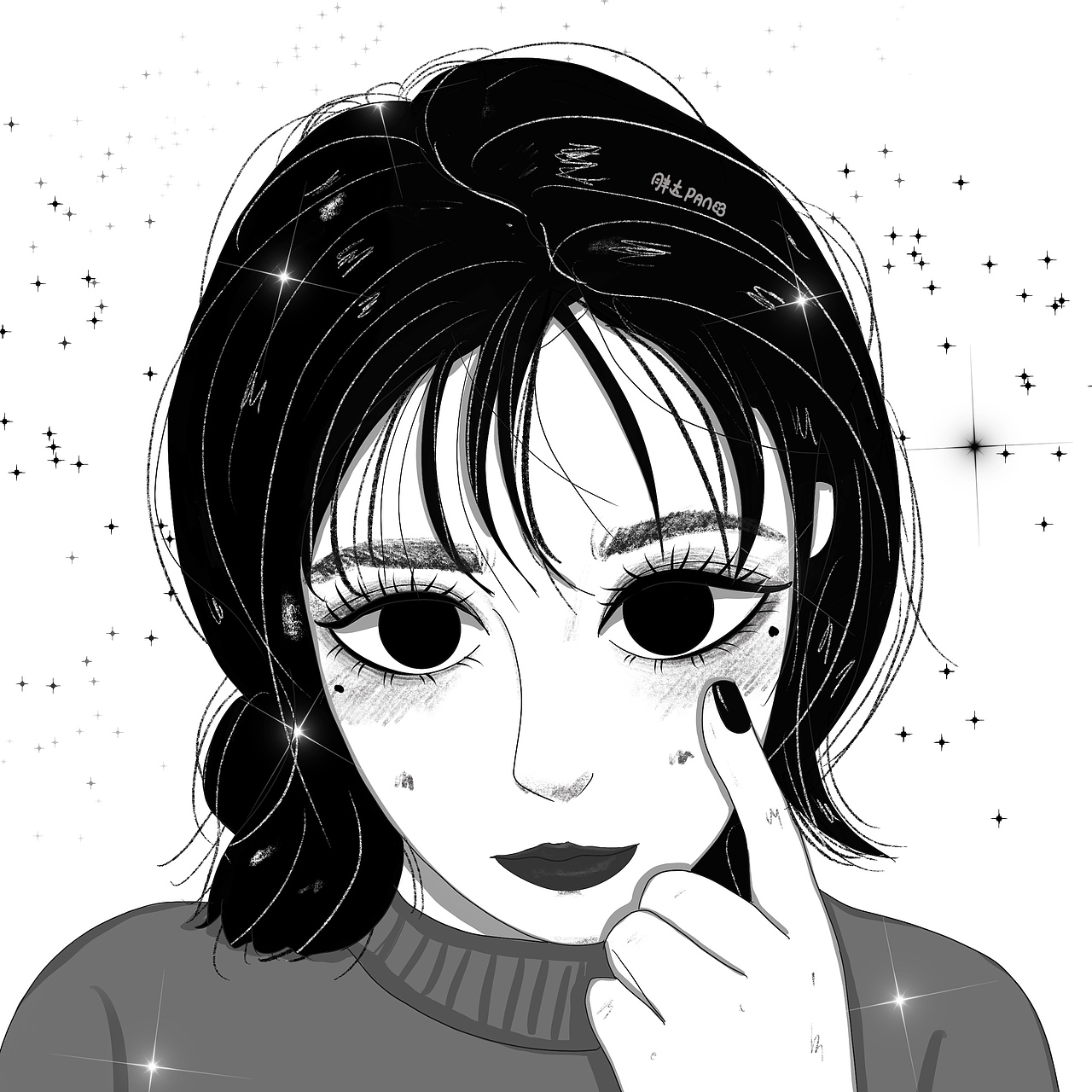 少女插画酷酷黑白头像
