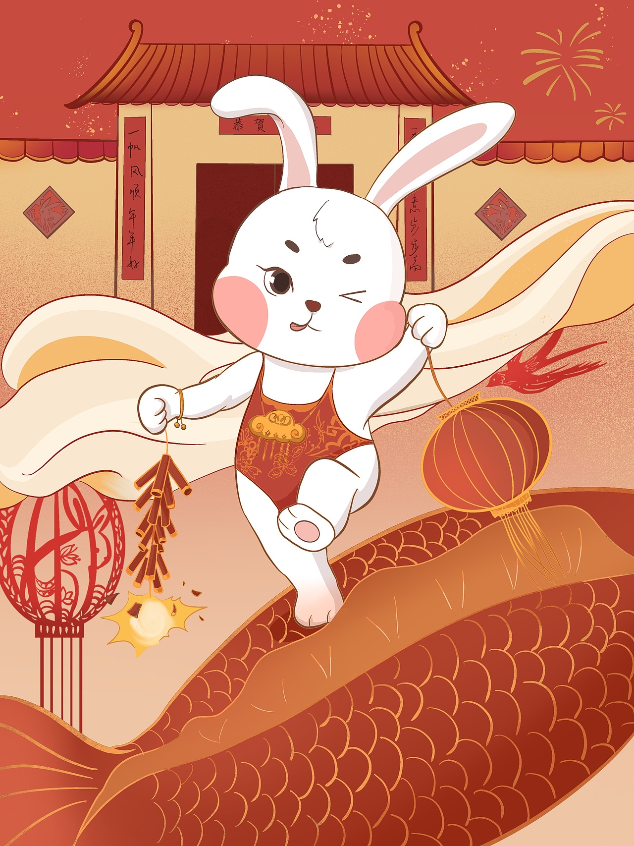 新春兔年插画（图ZMzIzNzE0NTQ0） - 商业插画 - 站酷设计师甜不辣加辣原创素材 - 站酷ZCOOL
