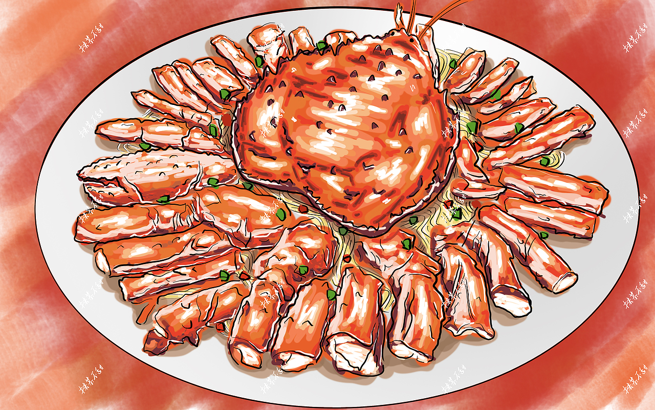 帝王蟹美食手绘插画
