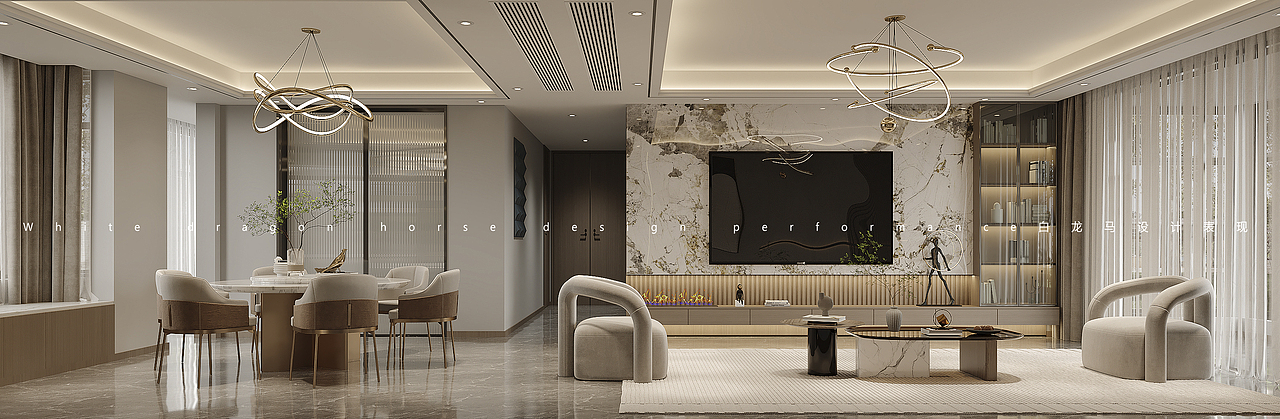 现代轻奢客餐厅—白龙马效果图