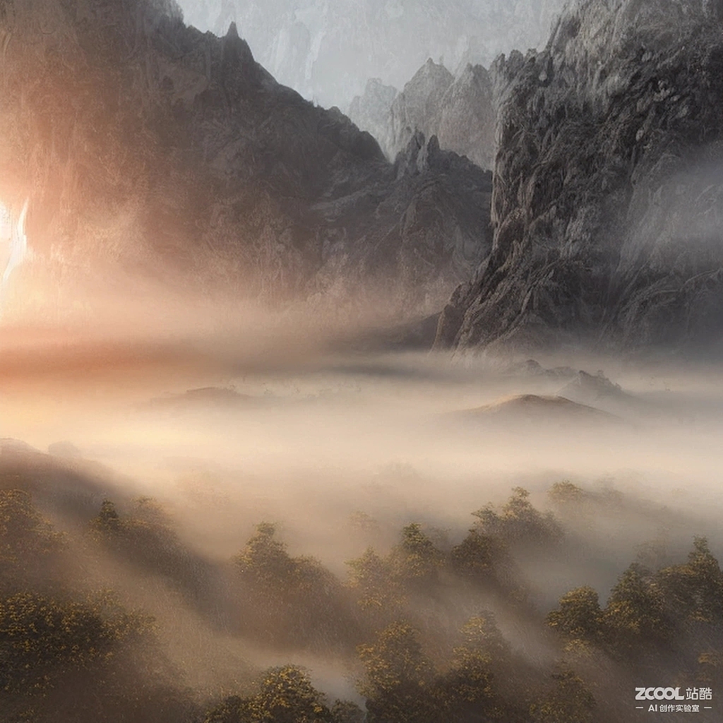 陽(yáng)光 霧氣 日暮的早上,山上和建筑（圖ZMzE4Nzk4MTQ4） - 商業(yè)插畫(huà) - 站酷設(shè)計(jì)師東樓妮子原創(chuàng)素材 - 站酷ZCOOL