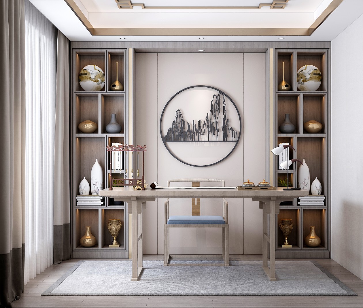 新中式书房效果展示~